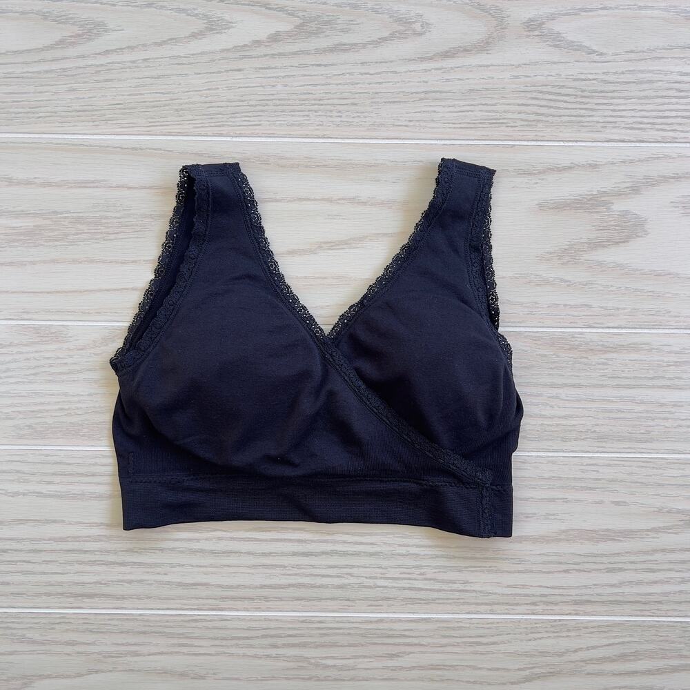 Under Control Black Lace Trim Pullover Bralette Small Padded V Neck